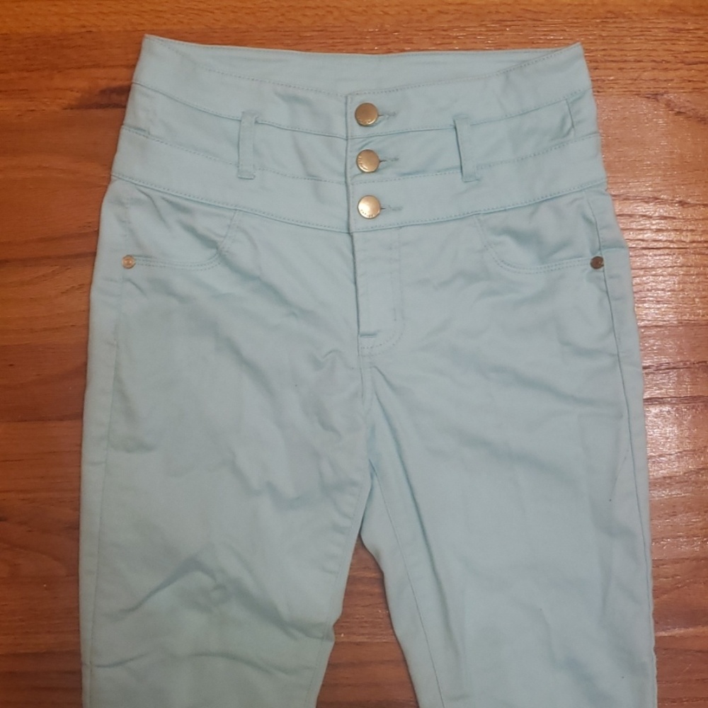 Teal high waisted super skinny jeans